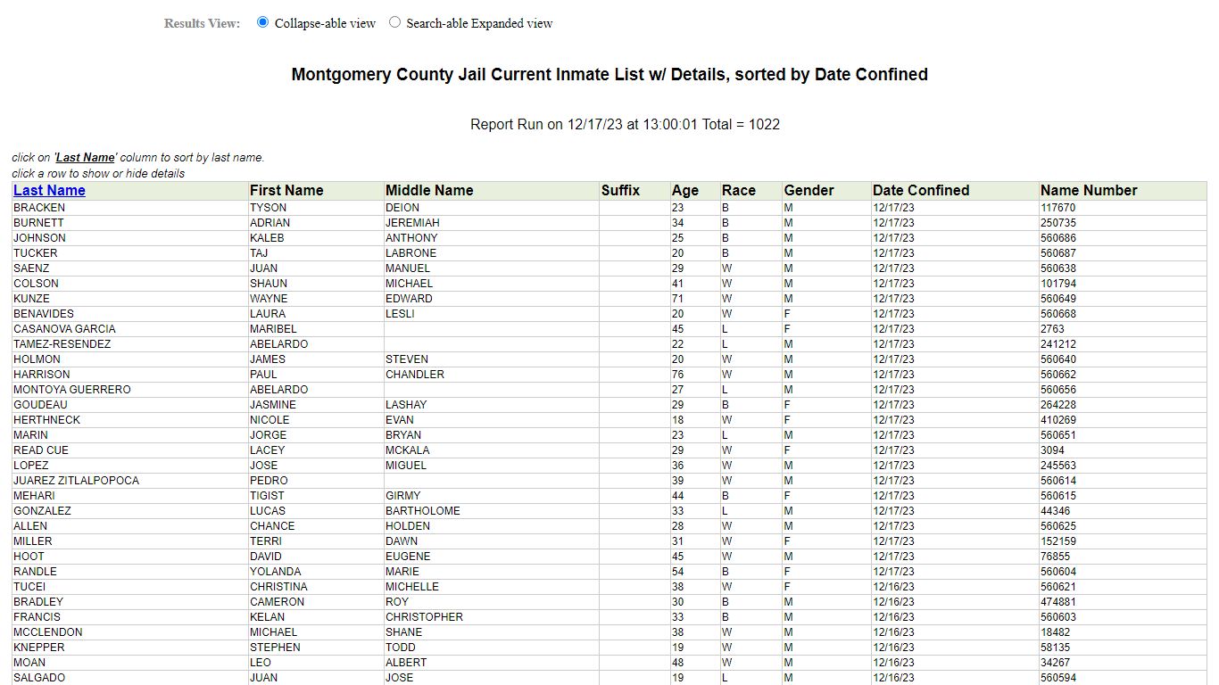 Jail Roster - Montgomery County, Texas